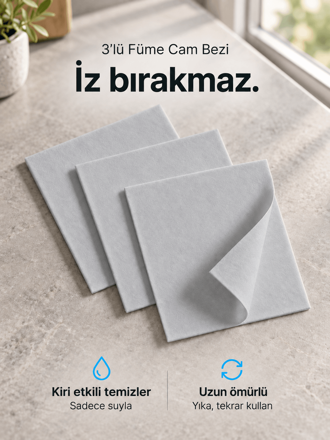3’lü Füme Cam Bezi | Tekrar Kullanılabilir & Uzun Ömürlü | İz Bırakmaz